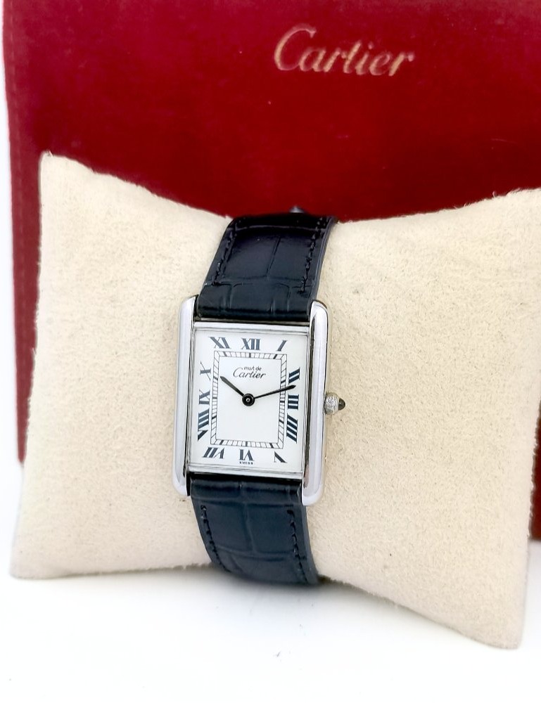 Montre CARTIER - Must Tank - argent rhodié - quartz - Grand modèle vintage-photo-4