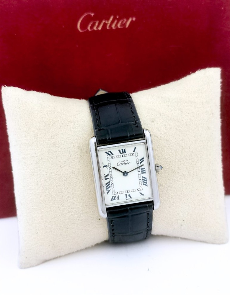 Montre CARTIER - Must Tank - argent rhodié - quartz - Grand modèle vintage-photo-5