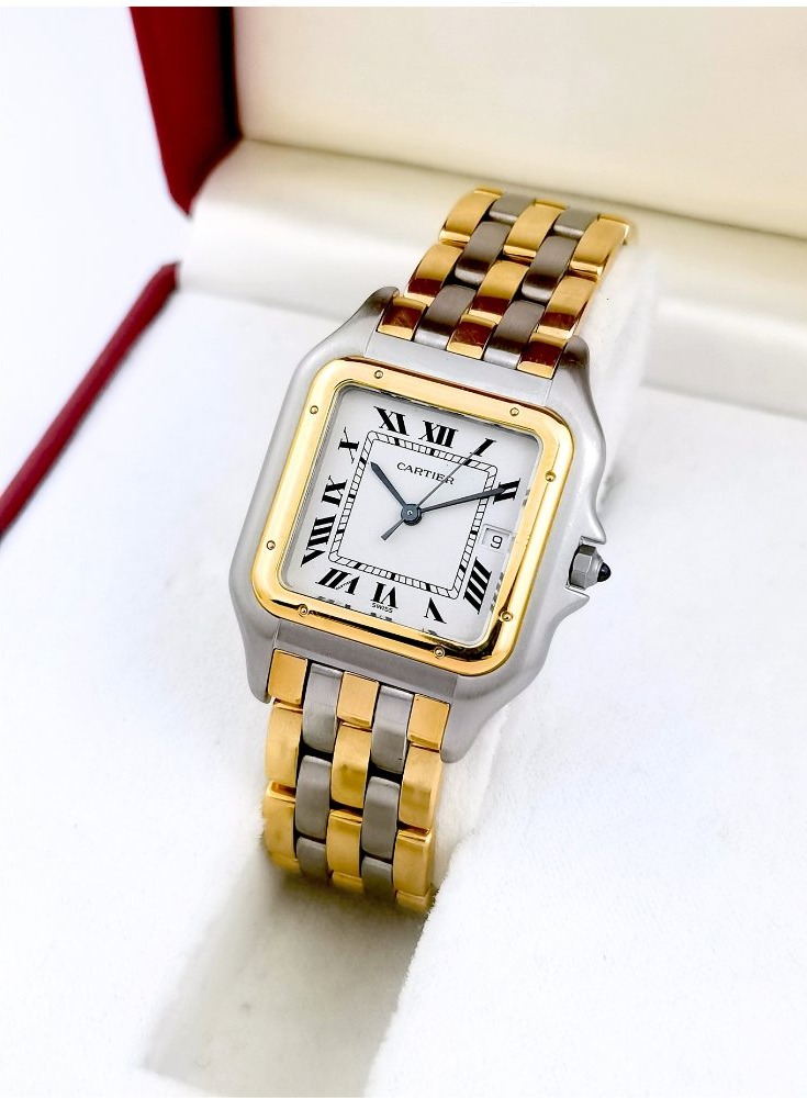 Cartier Watch - Panther - Gold And Steel, 3 Rows Of Gold - 29 Mm - Full Set (unisex)-photo-4