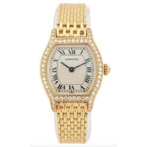 Montre Cartier Tortue - Or Jaune Diamants - Bracelet Grain De Riz - Quartz - Pm (femme)