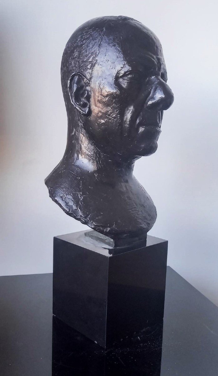 Paul Belmondo : Buste En Bronze Du Peintre Edmond Heuzé-photo-2