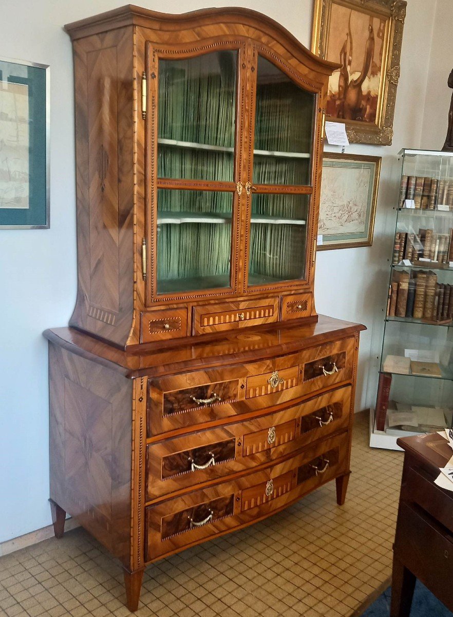 Furniture Two Bodies, The Top Forming Showcase. Period Late Eighteenth Century