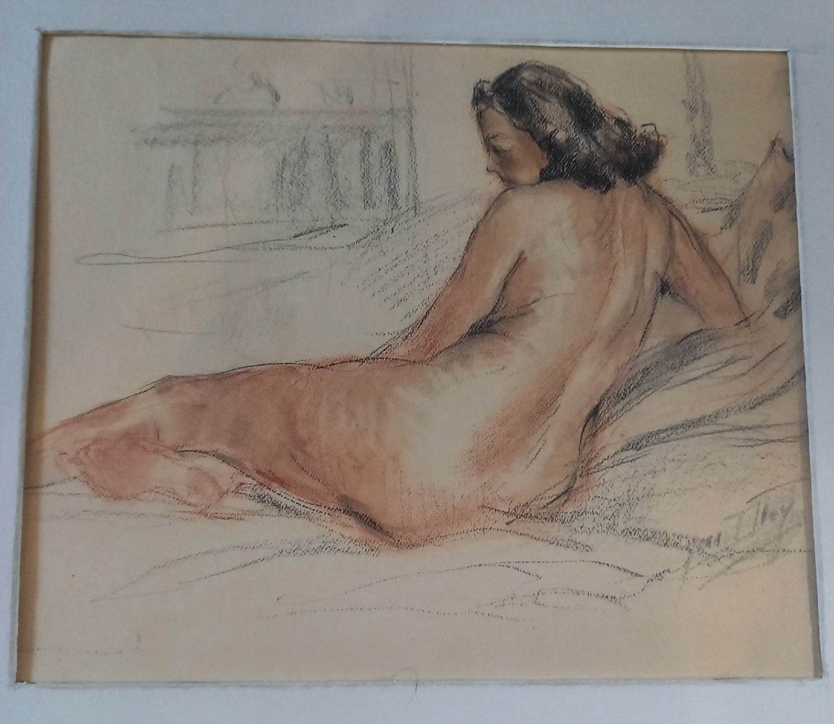 Yves Diey: Pastel "female Nude"-photo-2