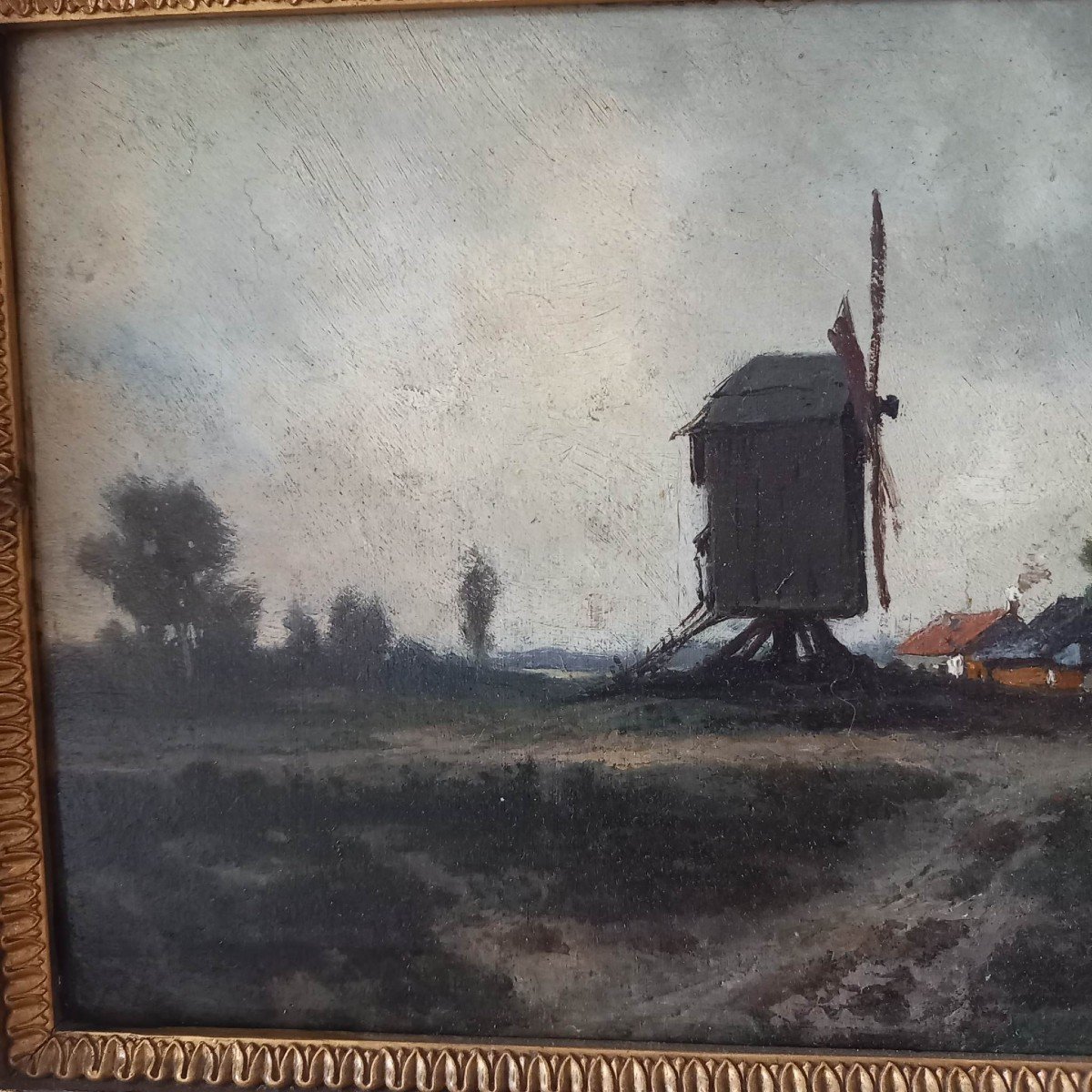 Ecole Française Seconde Moitié Du XIXe « Paysage Au Moulin à Vent »-photo-3