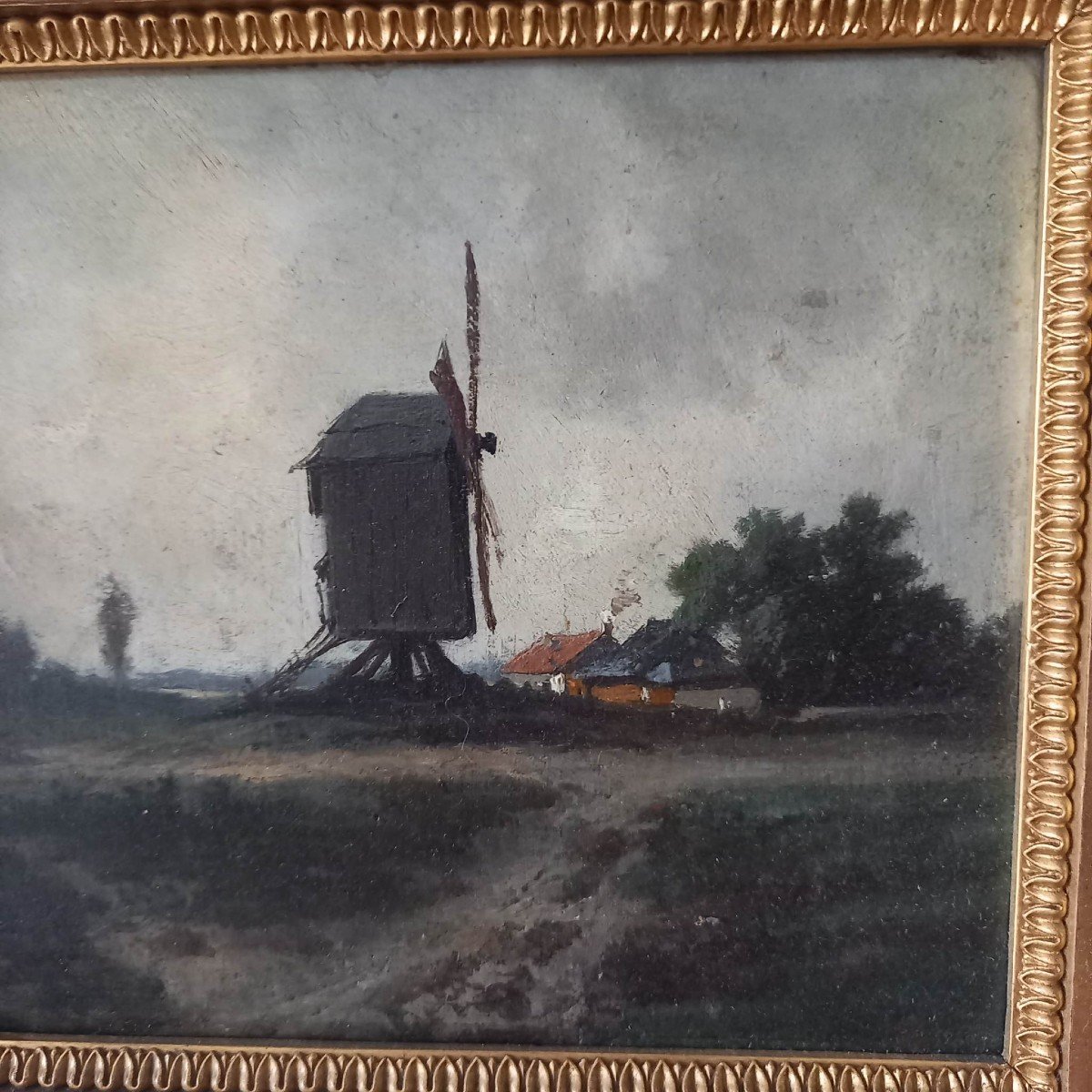 Ecole Française Seconde Moitié Du XIXe « Paysage Au Moulin à Vent »-photo-4