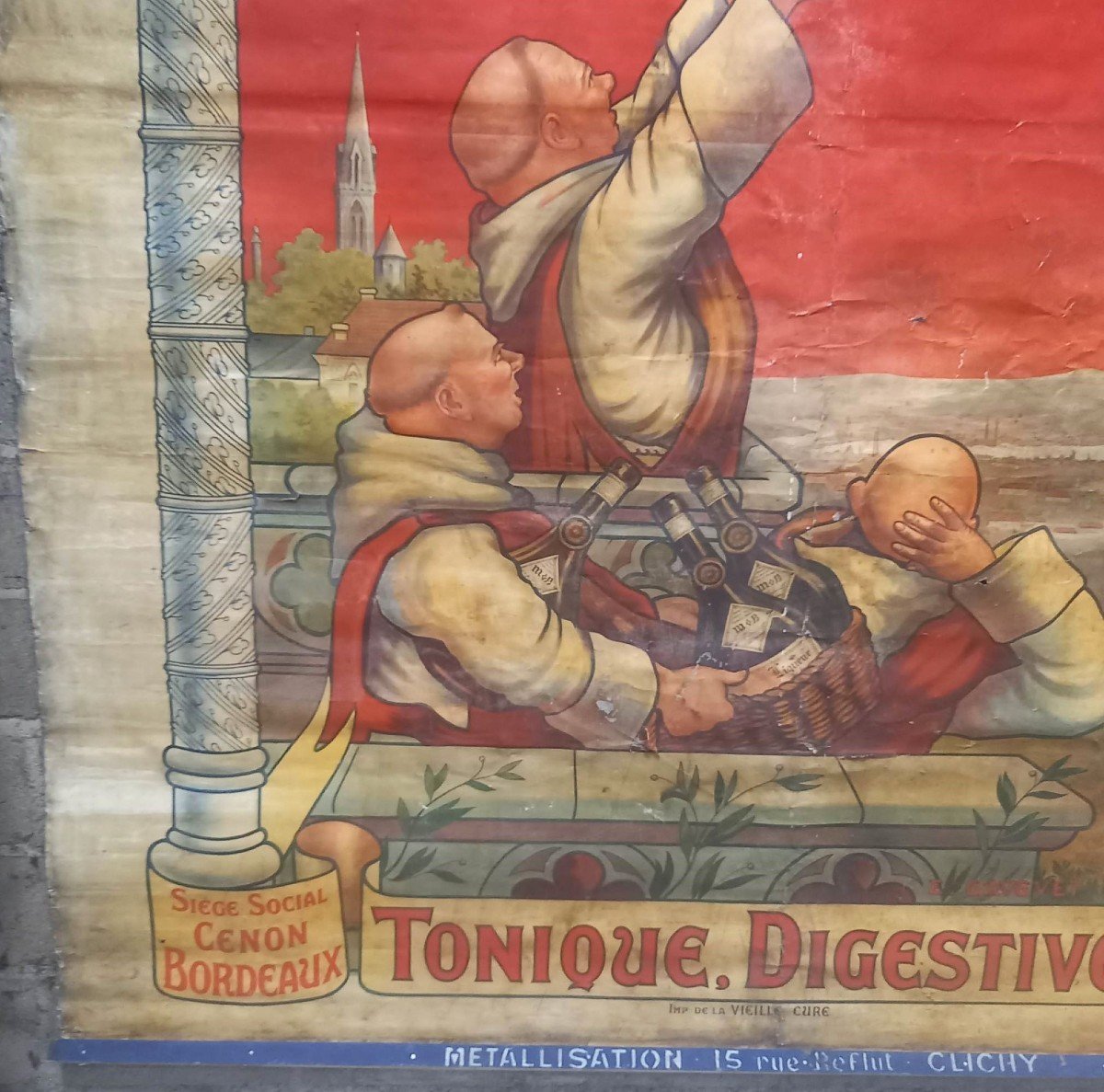 Very Large Poster Circa 1910 "liqueur De La Vieille Cure"-photo-1