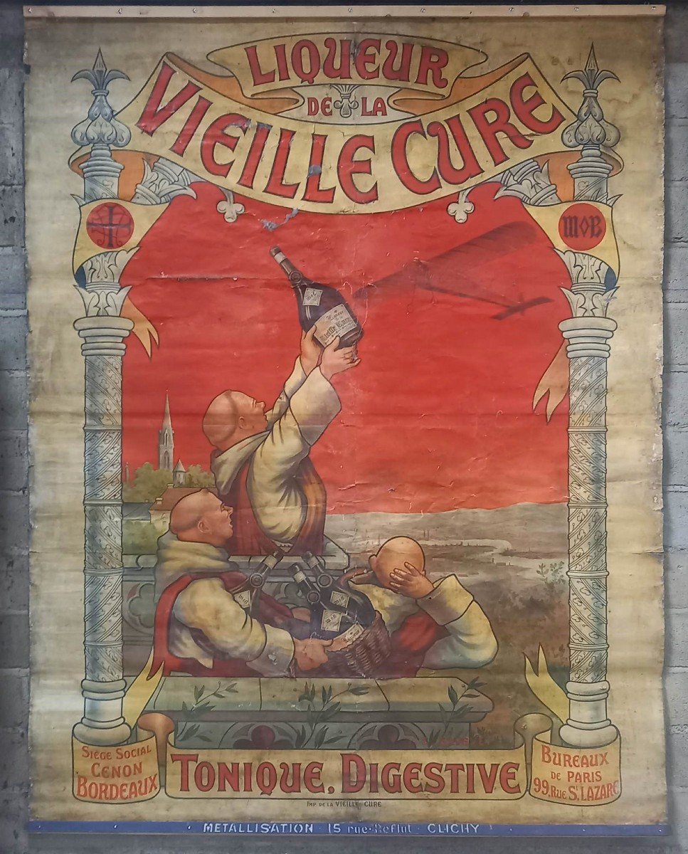 Very Large Poster Circa 1910 "liqueur De La Vieille Cure"