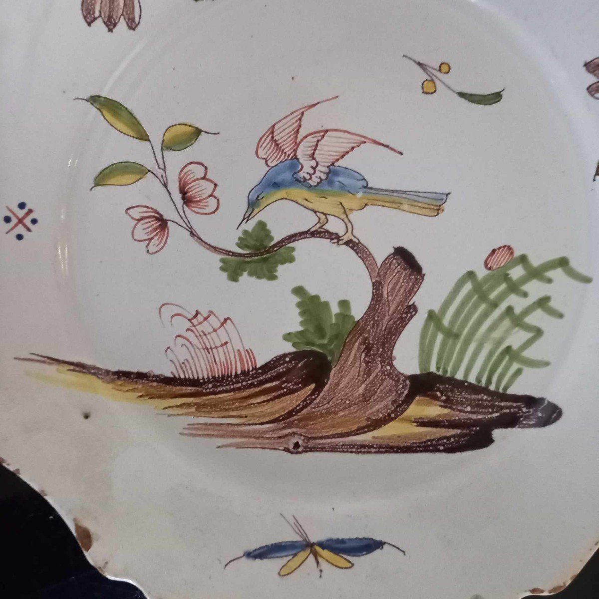 Nevers Earthenware Plate Trendy Bird Decor, 18th Century-photo-4