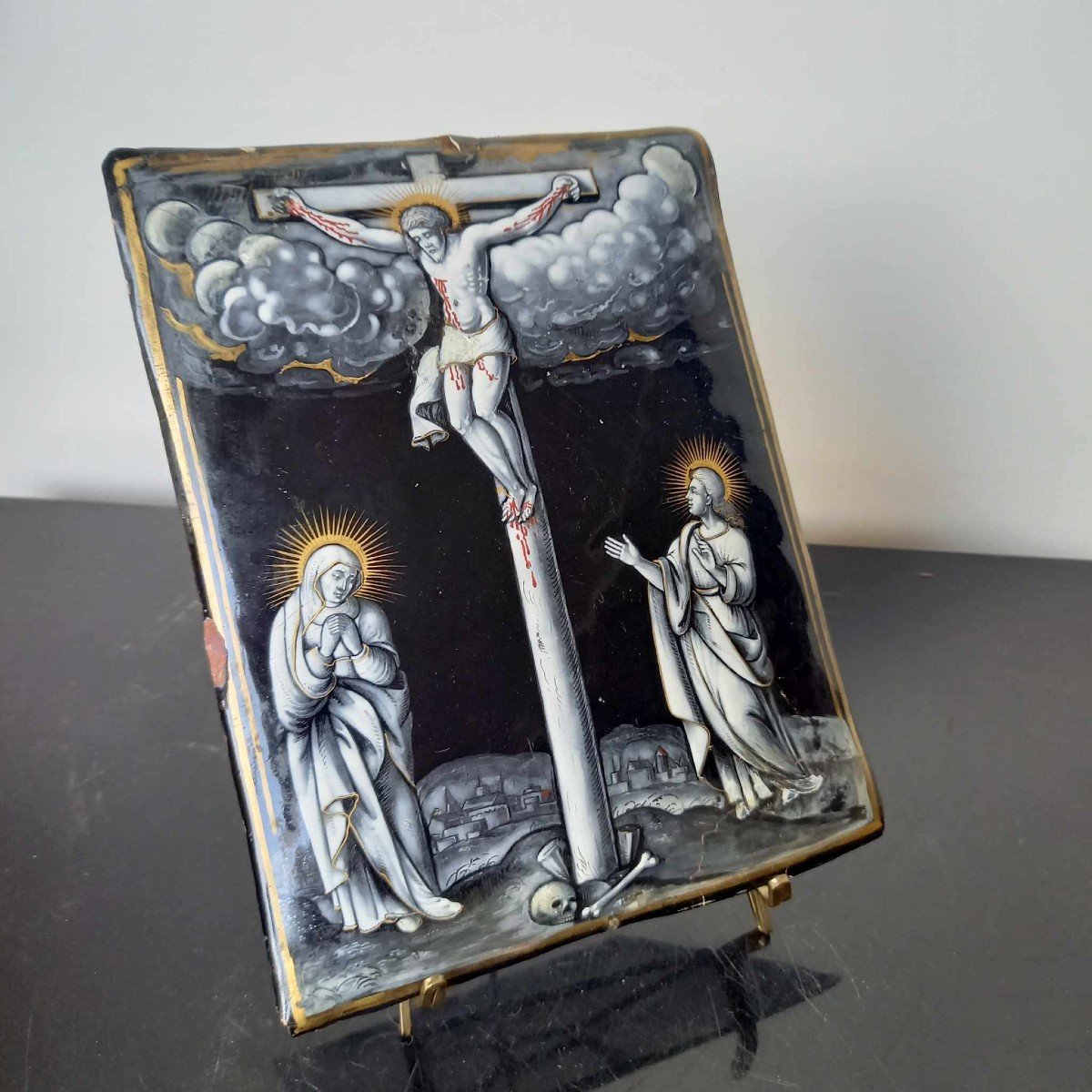 Email From Limoges 17th Century, Attributed To Pierre II Nouailher "crucifixion"