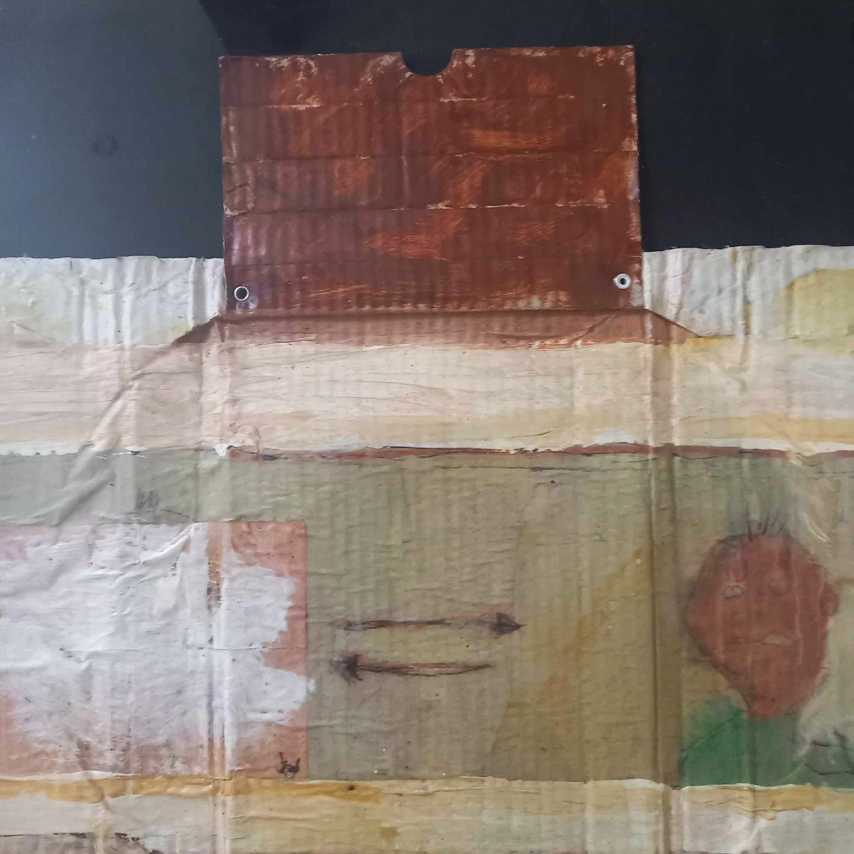 Daniel Spehr "der Ethnologue" Oil On Corrugated Cardboard, Framed Under Glass-photo-3