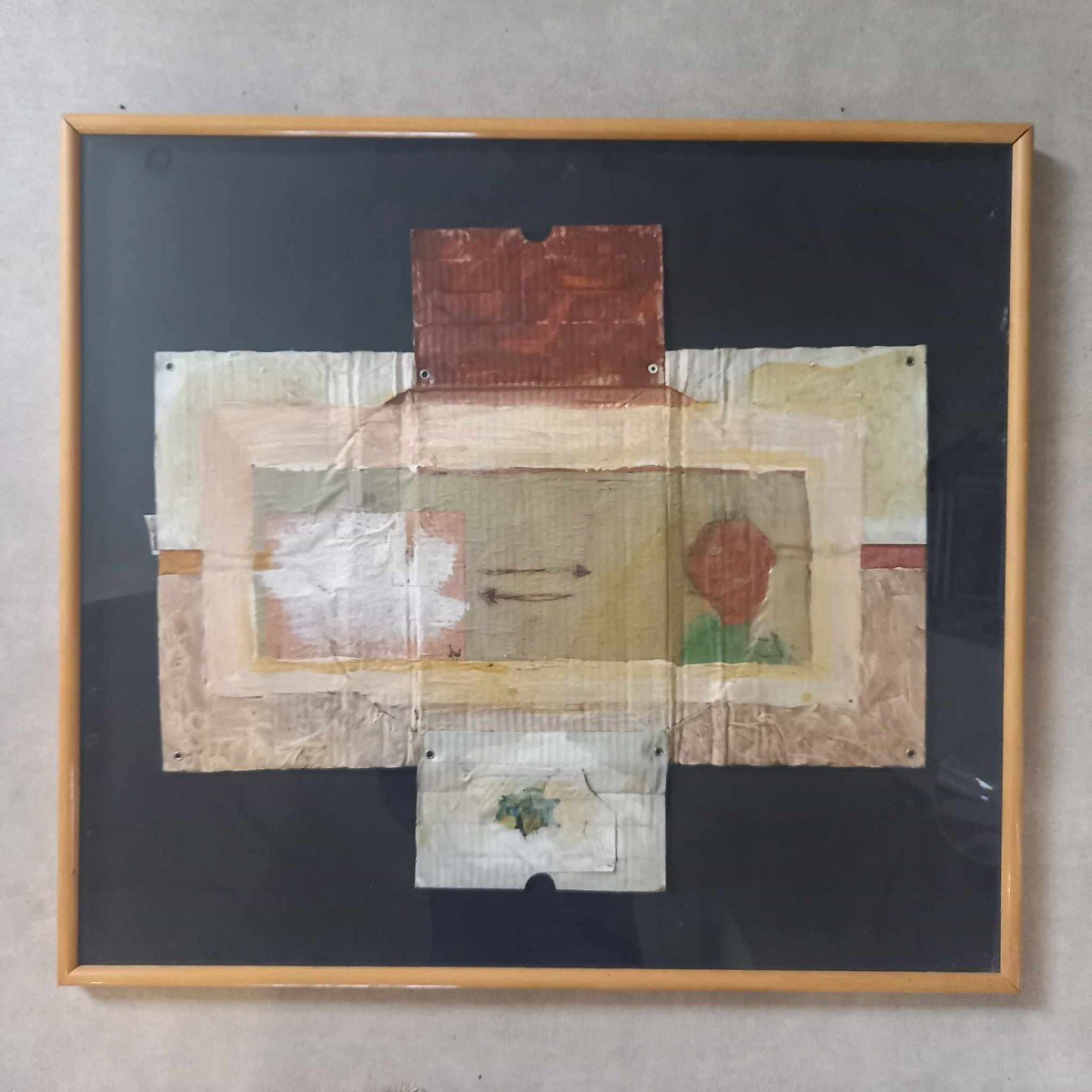 Daniel Spehr "der Ethnologue" Oil On Corrugated Cardboard, Framed Under Glass