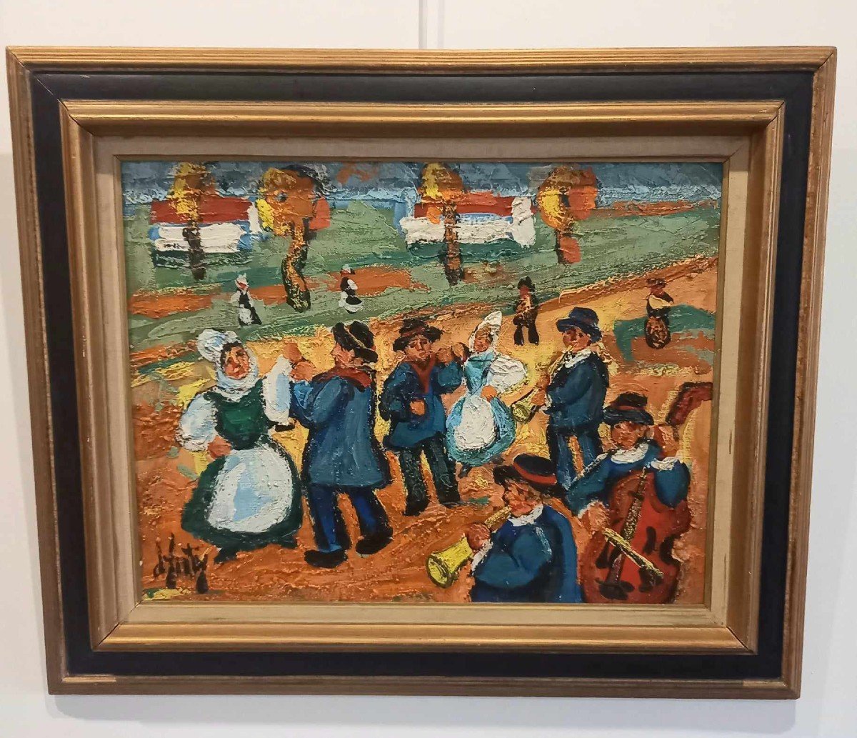 Henry d'Anty (1910-1998) "parade Folklorique Bretonne" Huile Sur Toile 