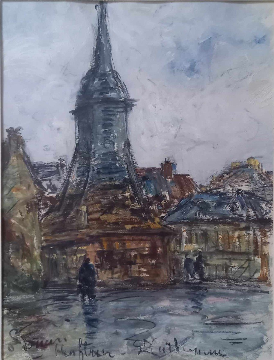 Jean-pierre Jouan (born In 1943) "trouville Sainte Catherine Church" Mixed Media-photo-2