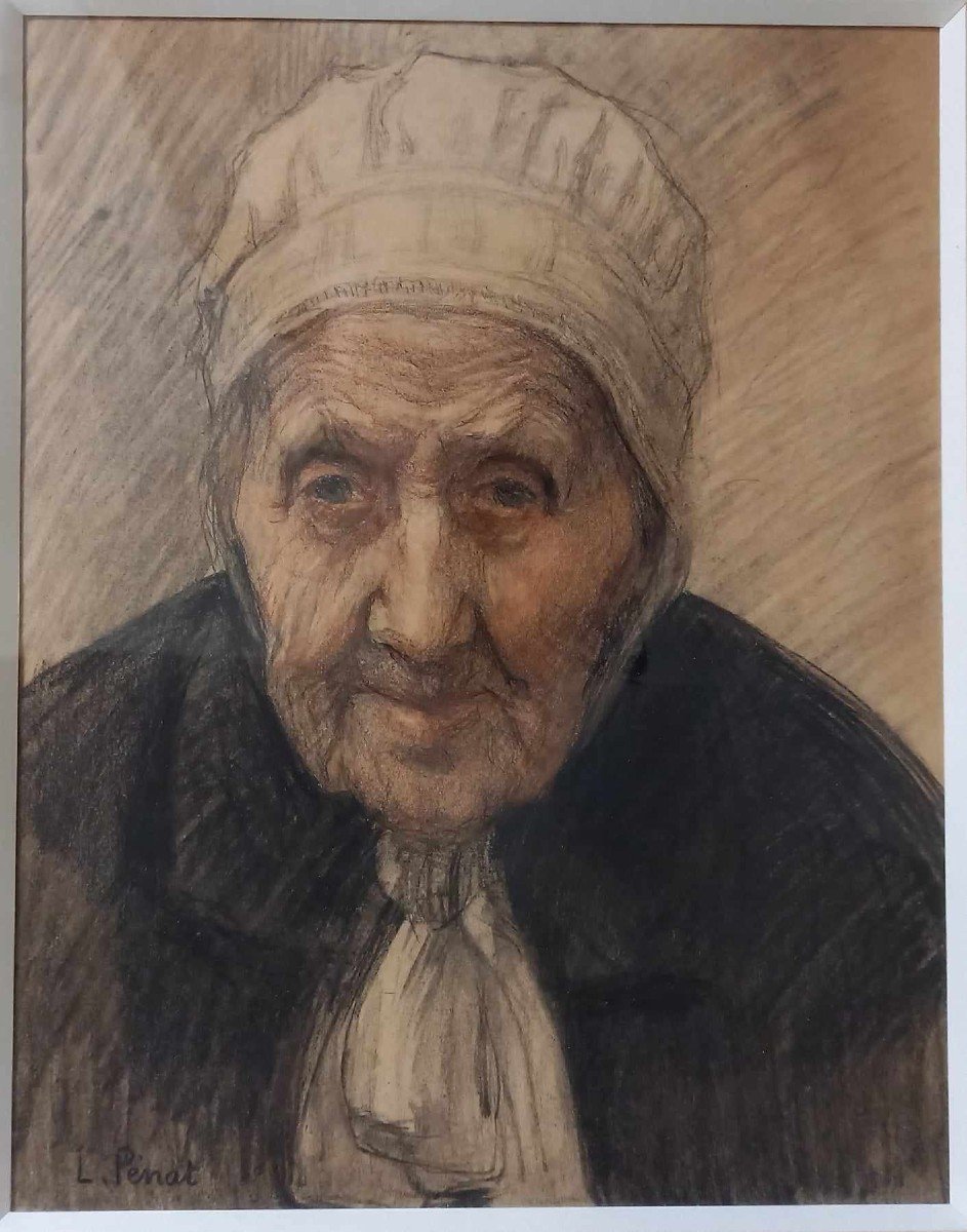 Lucien Pénat, (1873-1955) “old Woman In Bourbonnais” Drawing-photo-2