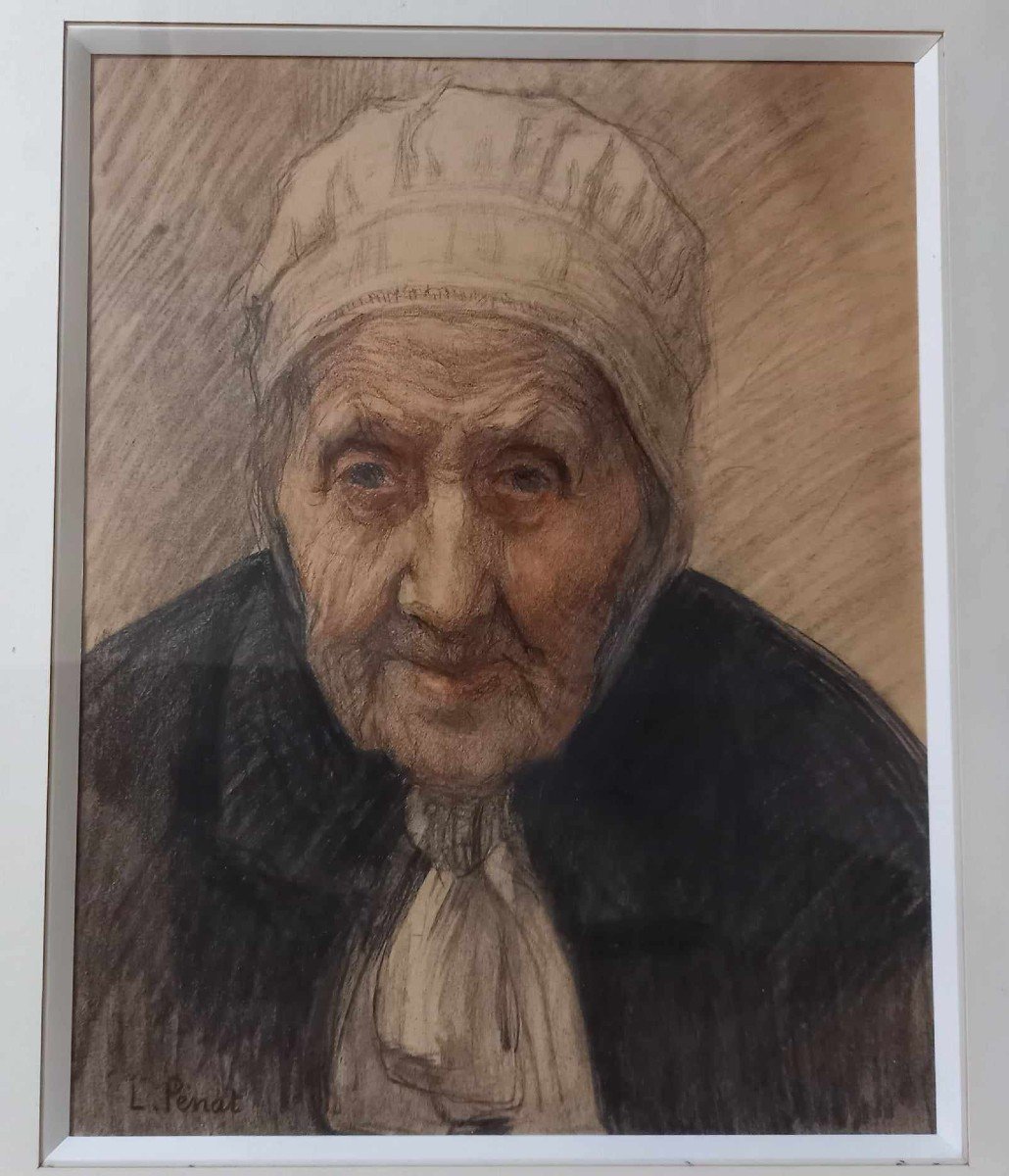 Lucien Pénat, (1873-1955) “old Woman In Bourbonnais” Drawing-photo-1