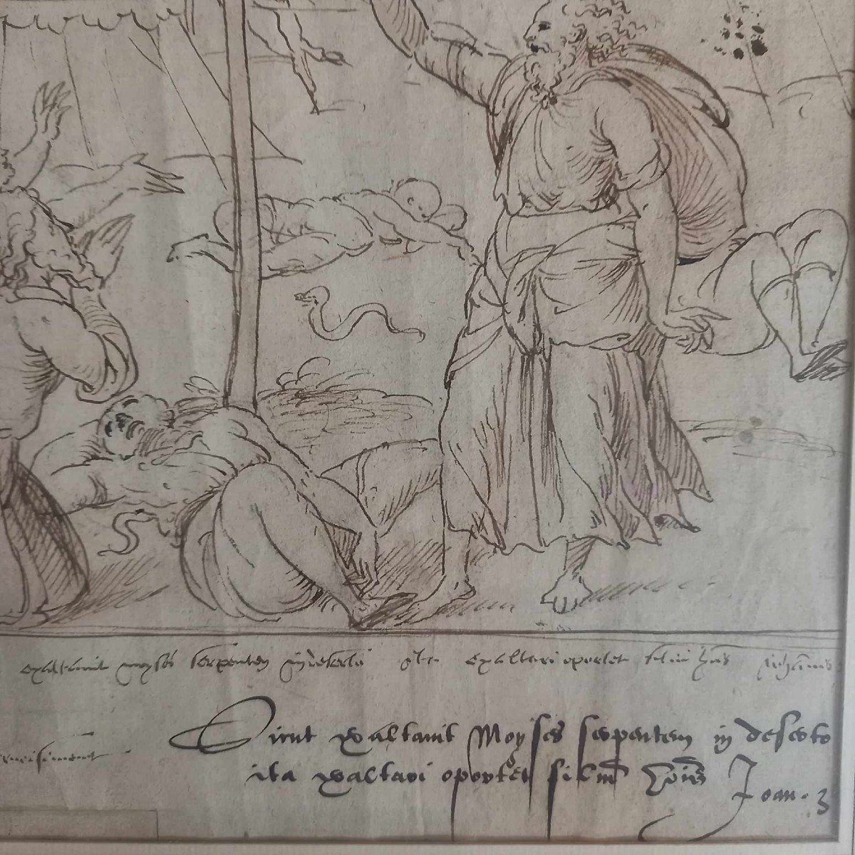 Ecole Du Nord Fin XVIe / Début XVIIe "moïse Et Le Serpent d'Airain" Dessin à La Plume-photo-4
