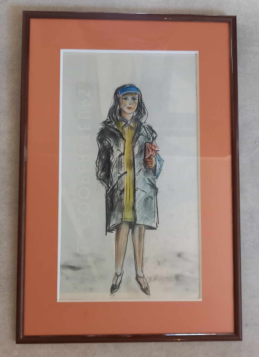 Ecole Française Vers 1960 "jeune Femme élégante" Pastel Sur Papier
