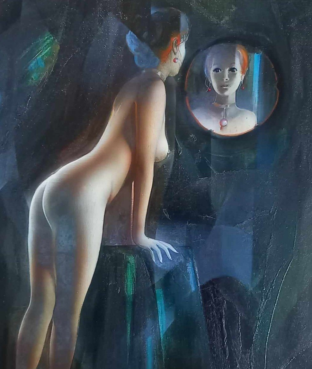  Jean-baptiste Valadié (né En 1933) « Reflet » Huile Sur Toile Signée En Bas à Droite-photo-2