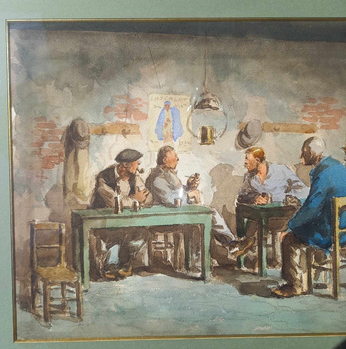 Auguste Lucien Bognard 1885-1960 “tavern Scene” Watercolor -photo-3