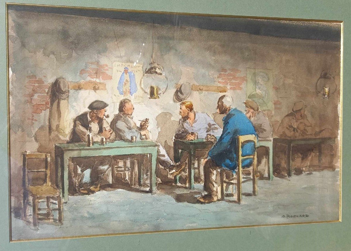 Auguste Lucien Bognard 1885-1960 “tavern Scene” Watercolor 
