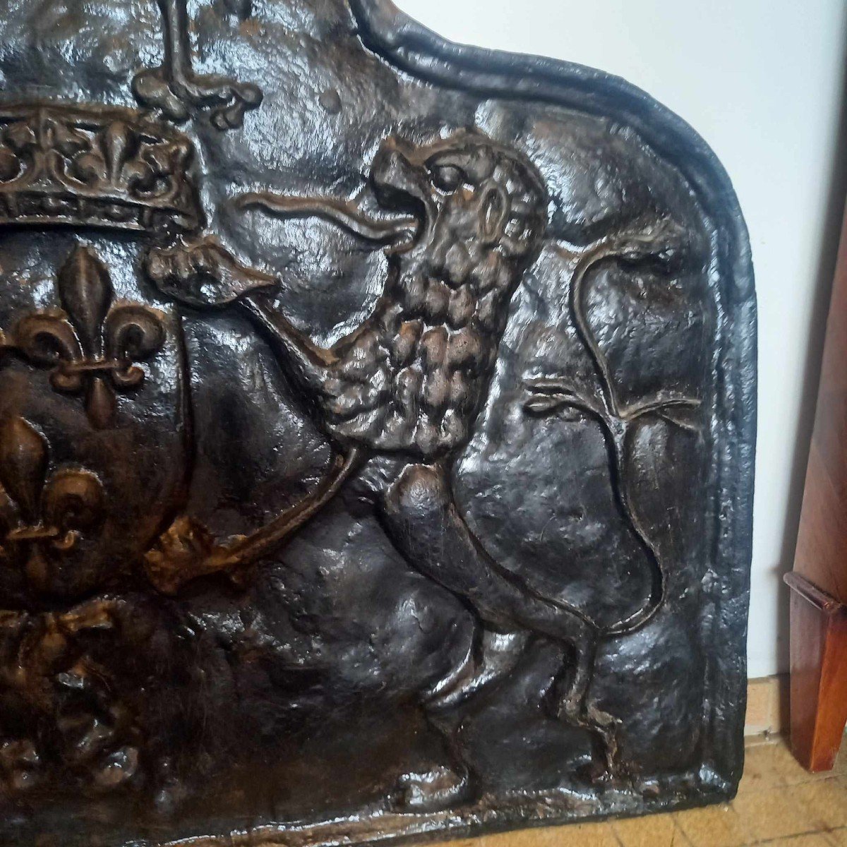 Fireplace Plate, Cast Iron After 16th Century Model, Le Clos Lucé François 1er-photo-2