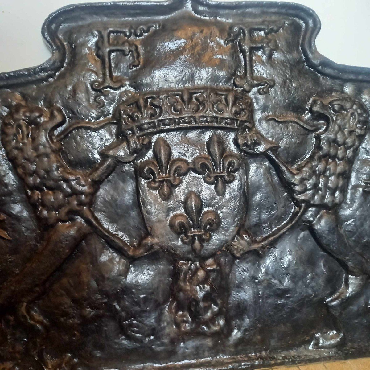 Fireplace Plate, Cast Iron After 16th Century Model, Le Clos Lucé François 1er-photo-3