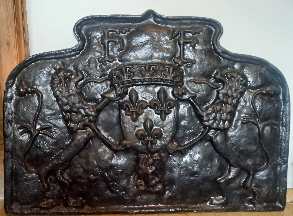 Fireplace Plate, Cast Iron After 16th Century Model, Le Clos Lucé François 1er