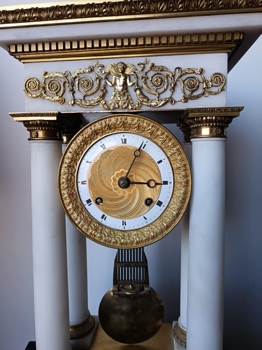 Imposante Pendule Portique Albâtre Et Bronze Doré, Second Tiers XIXe-photo-2