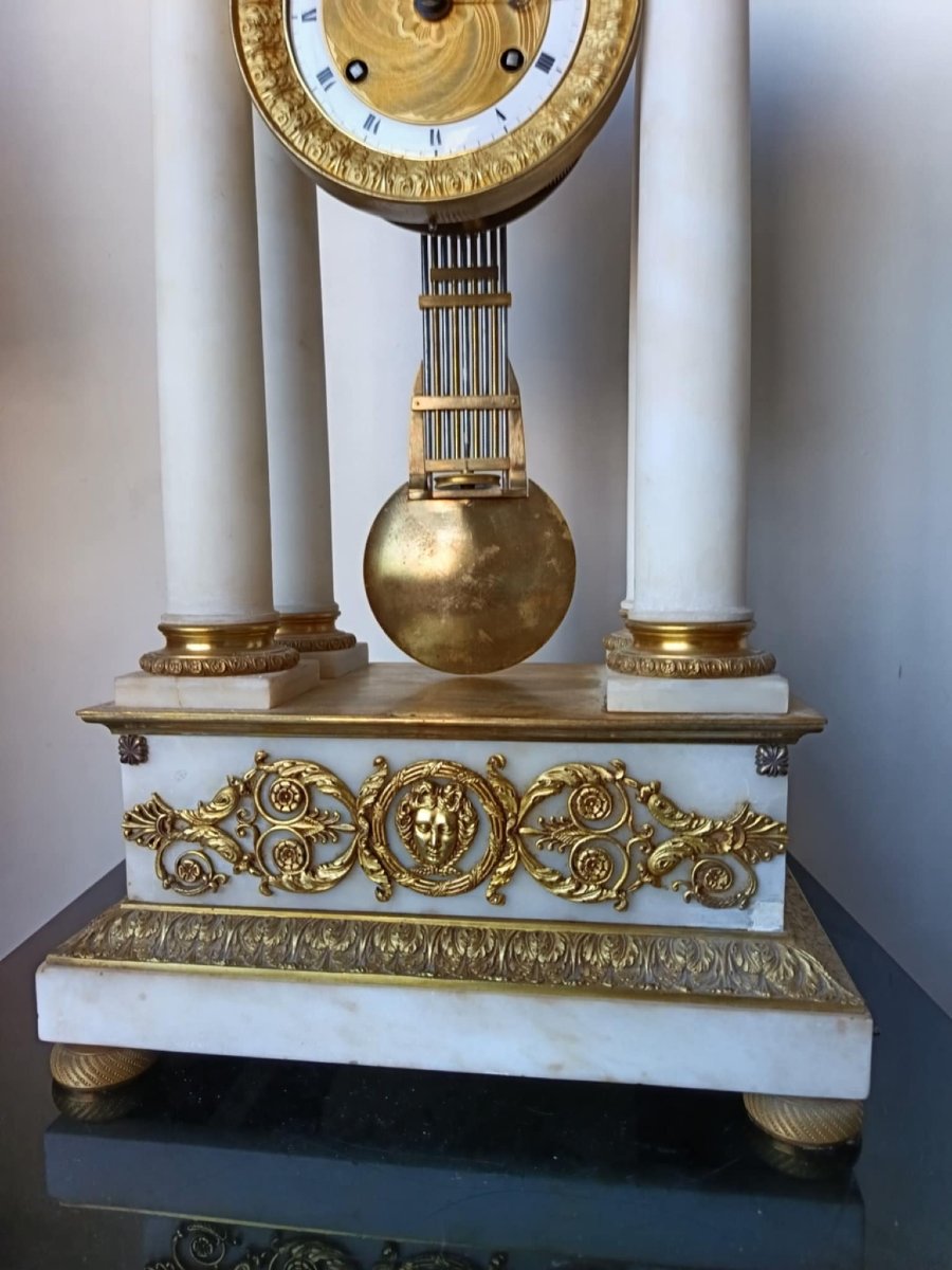 Imposante Pendule Portique Albâtre Et Bronze Doré, Second Tiers XIXe-photo-4