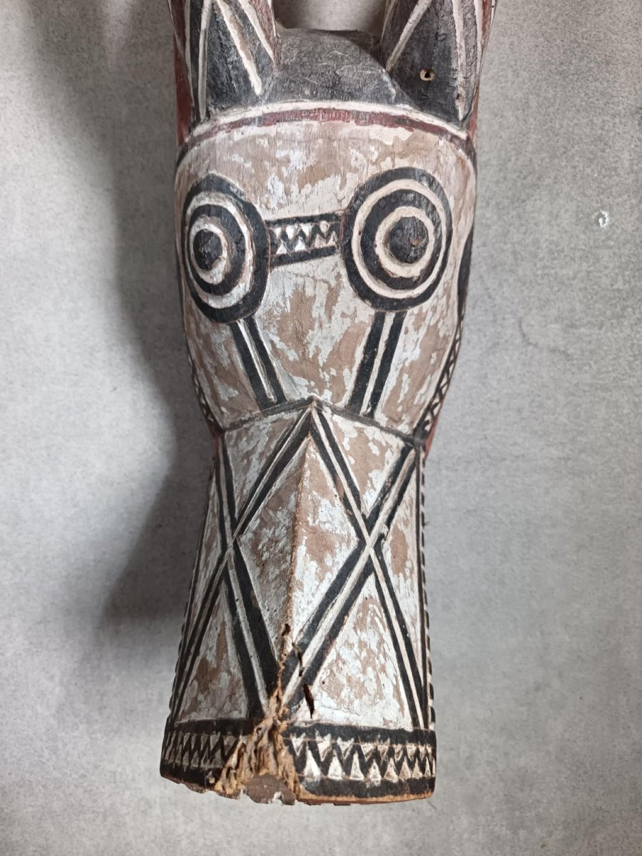 Samo Antelope Mask, Burkina Faso. Polychrome Light Wood. Old Label Inside.-photo-1