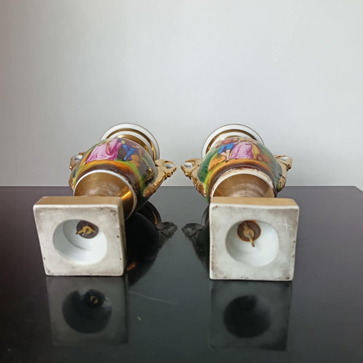 Pair Of Paris Porcelain Vases. Romantic Period, 19th Century-photo-2