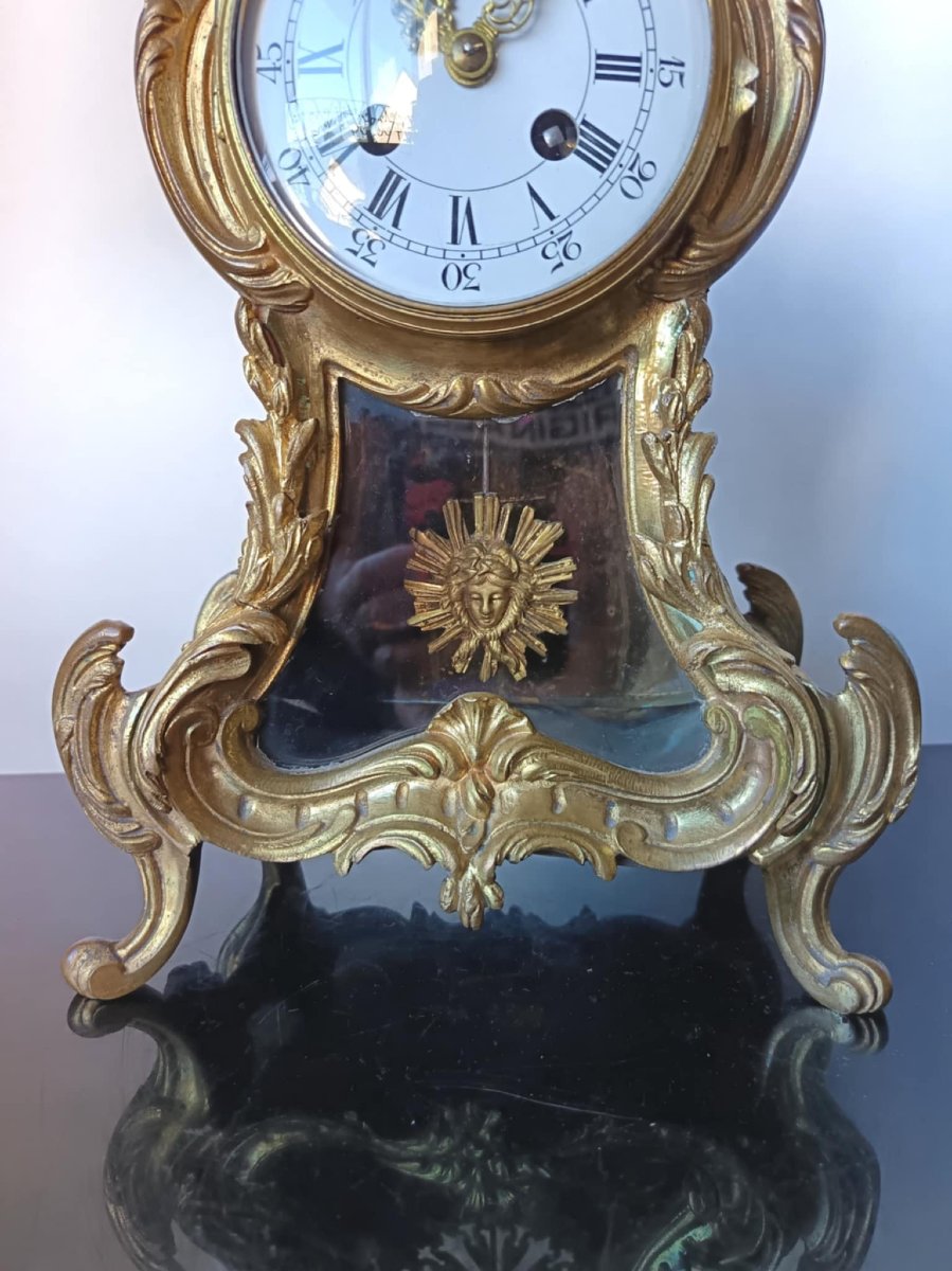 Gilt Bronze Cartel Clock, Late 19th Century, Rococo Style-photo-2