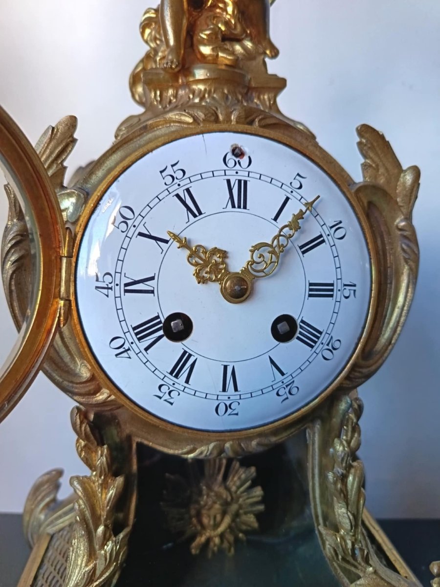 Gilt Bronze Cartel Clock, Late 19th Century, Rococo Style-photo-3