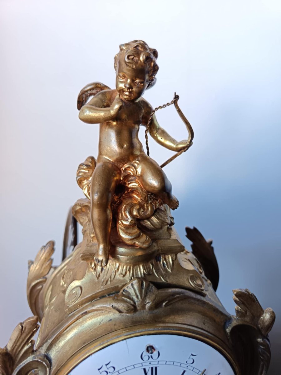 Gilt Bronze Cartel Clock, Late 19th Century, Rococo Style-photo-4