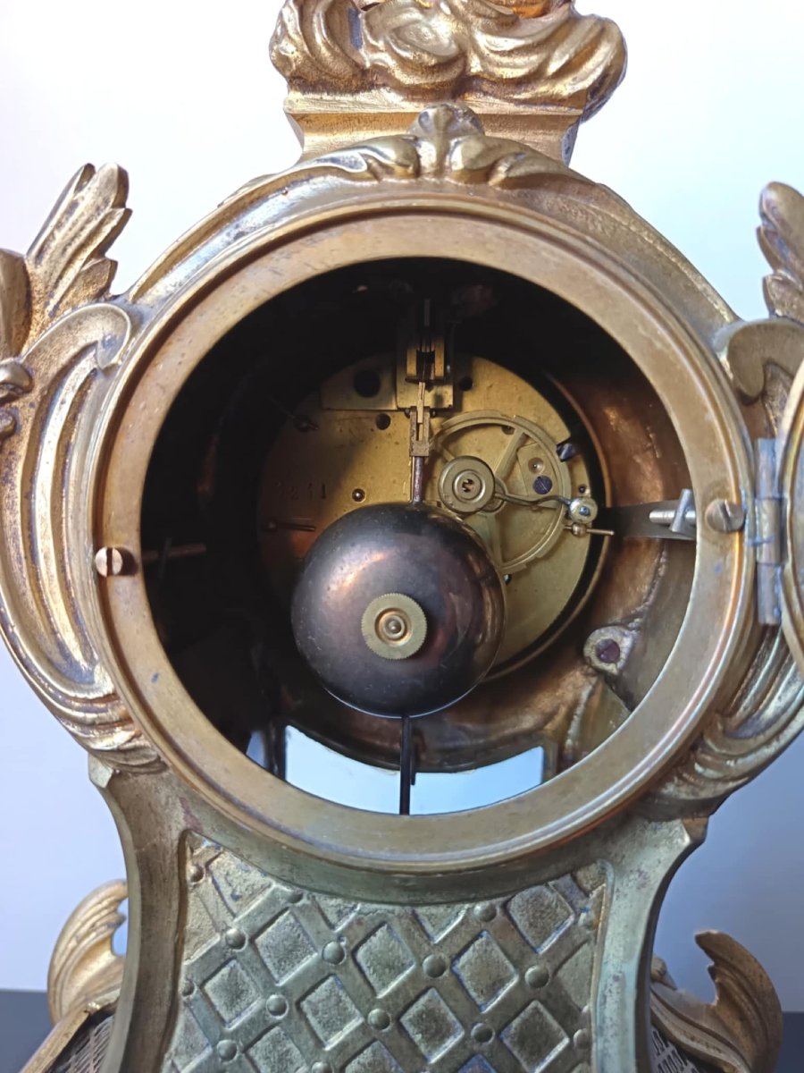 Gilt Bronze Cartel Clock, Late 19th Century, Rococo Style-photo-1
