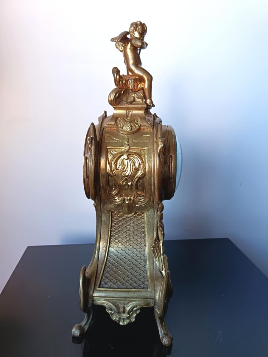 Gilt Bronze Cartel Clock, Late 19th Century, Rococo Style-photo-2