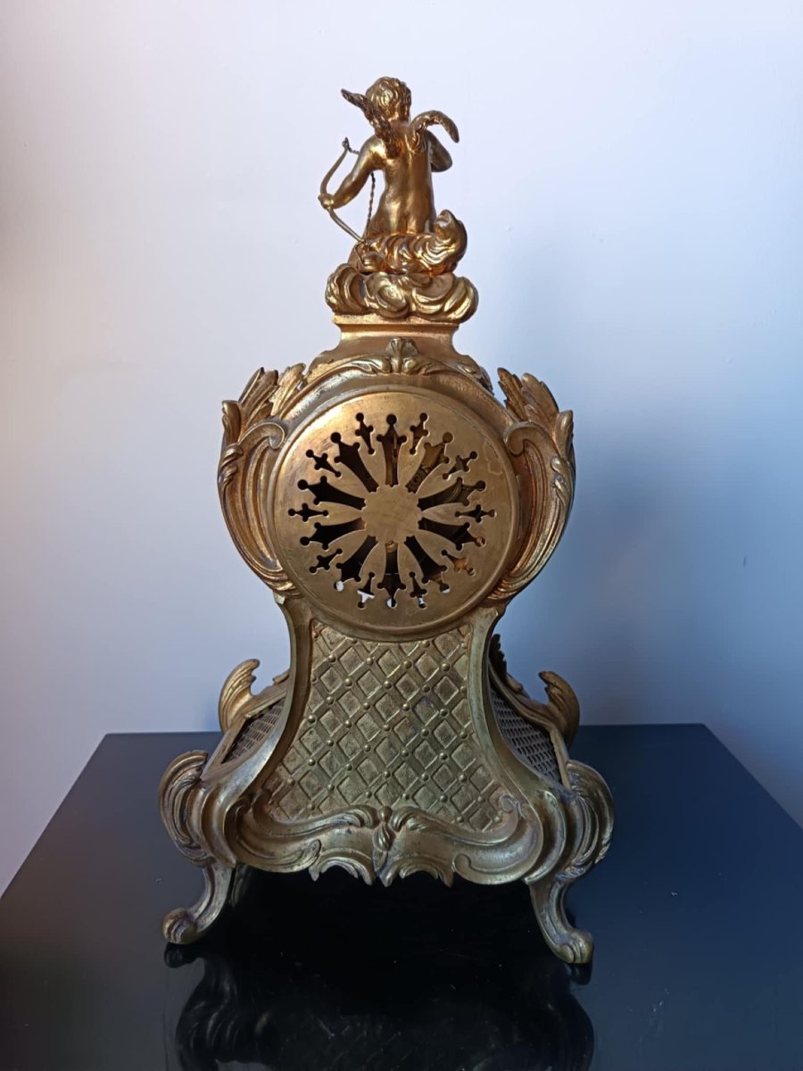 Gilt Bronze Cartel Clock, Late 19th Century, Rococo Style-photo-3