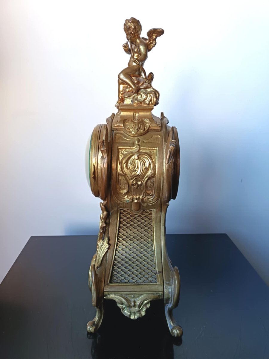 Gilt Bronze Cartel Clock, Late 19th Century, Rococo Style-photo-4