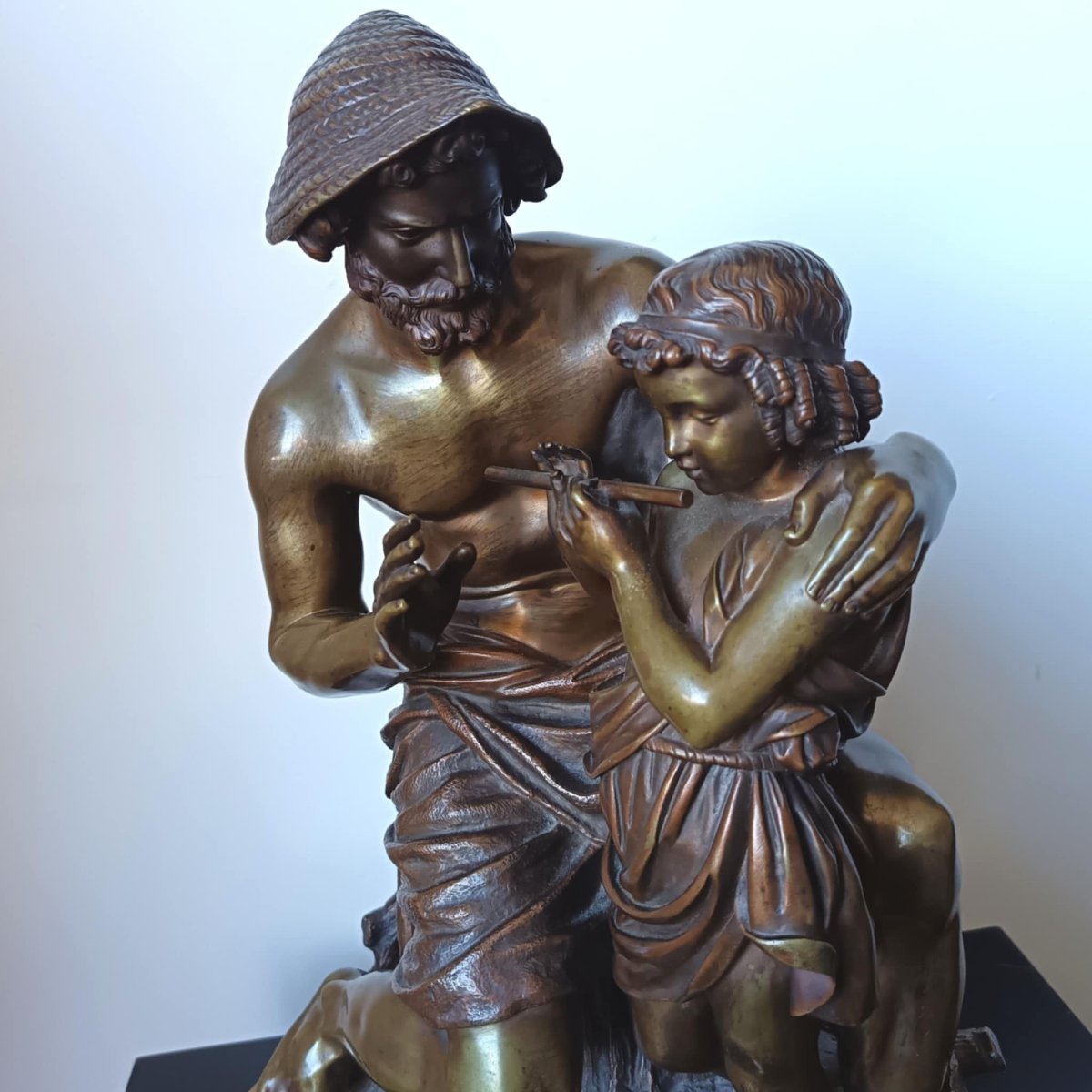 Jacques Antoine Coinchon (1814-1883) « La Leçon De Flûte » Bronze -photo-1