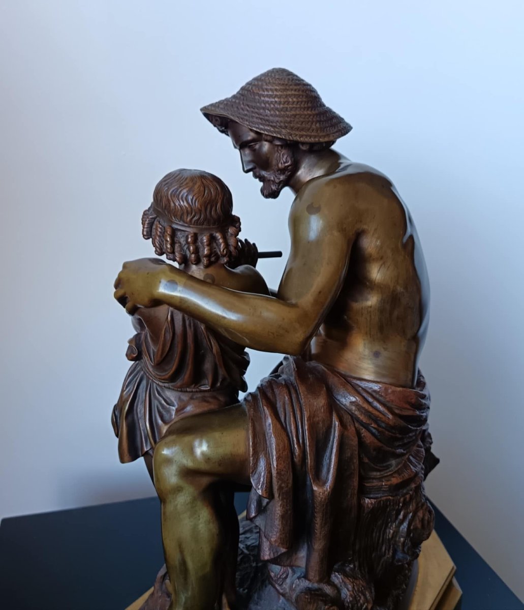 Jacques Antoine Coinchon (1814-1883) « La Leçon De Flûte » Bronze -photo-3