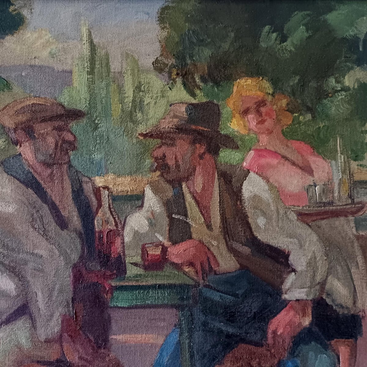 Mario Pérouse "the Guinguette On The Banks Of The Allier" Oil On Canvas-photo-3