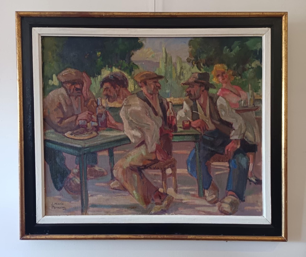 Mario Pérouse "the Guinguette On The Banks Of The Allier" Oil On Canvas