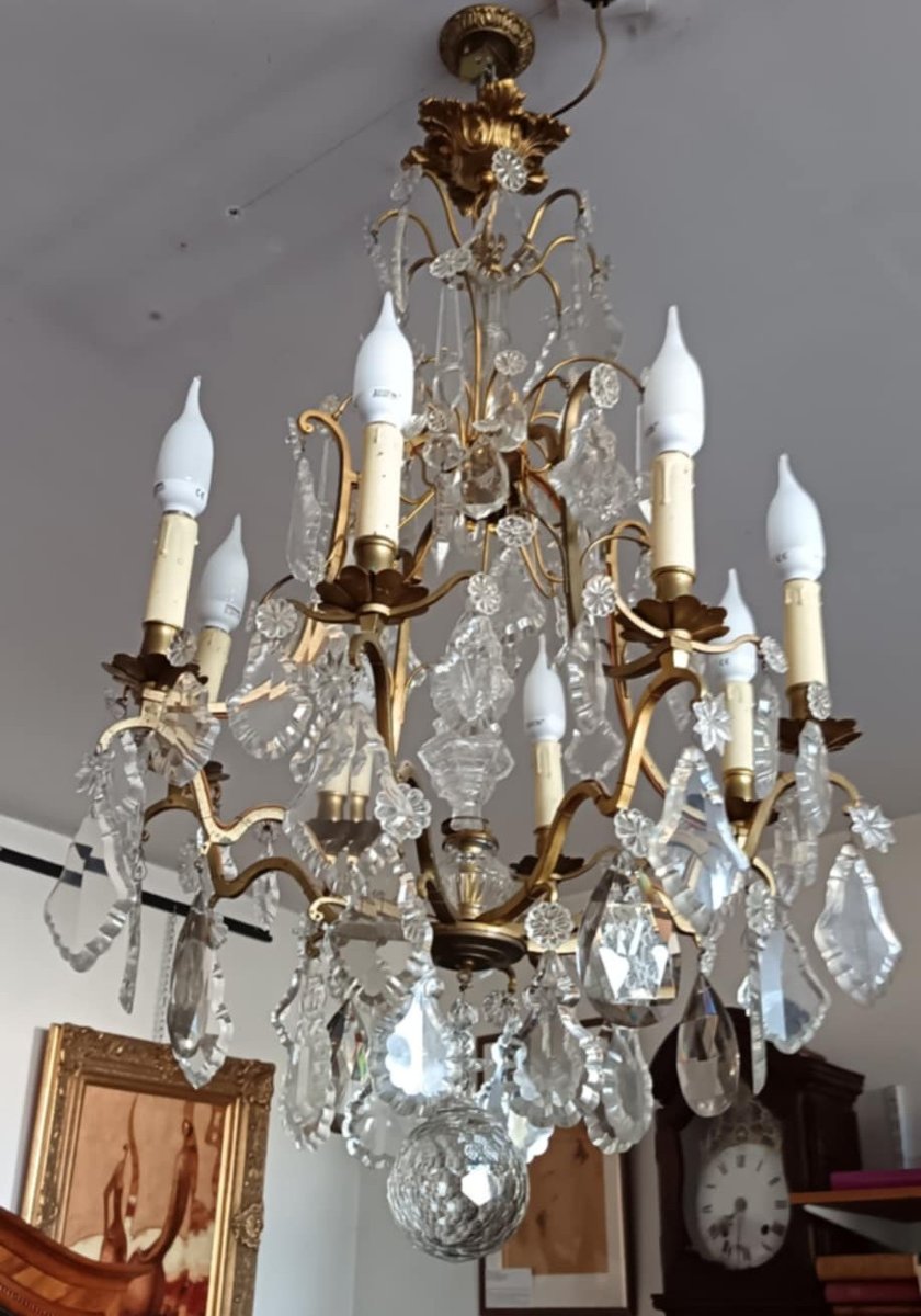 Lustre à pampilles à huit feux en chandelier + un central-photo-2
