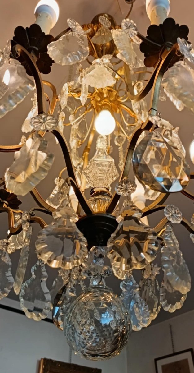 Lustre à pampilles à huit feux en chandelier + un central-photo-4