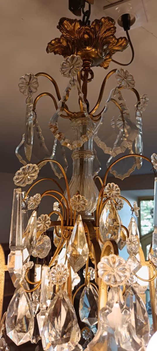 Lustre à pampilles à huit feux en chandelier + un central-photo-2