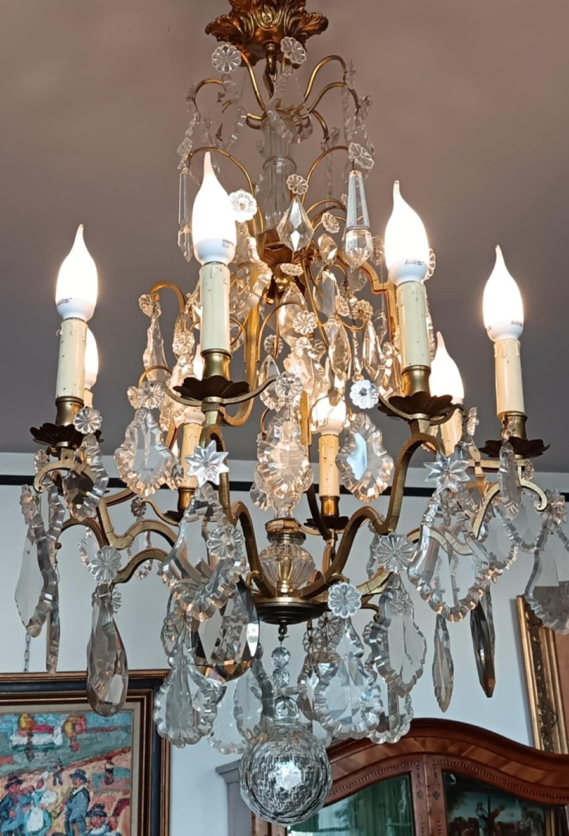 Lustre à pampilles à huit feux en chandelier + un central-photo-4