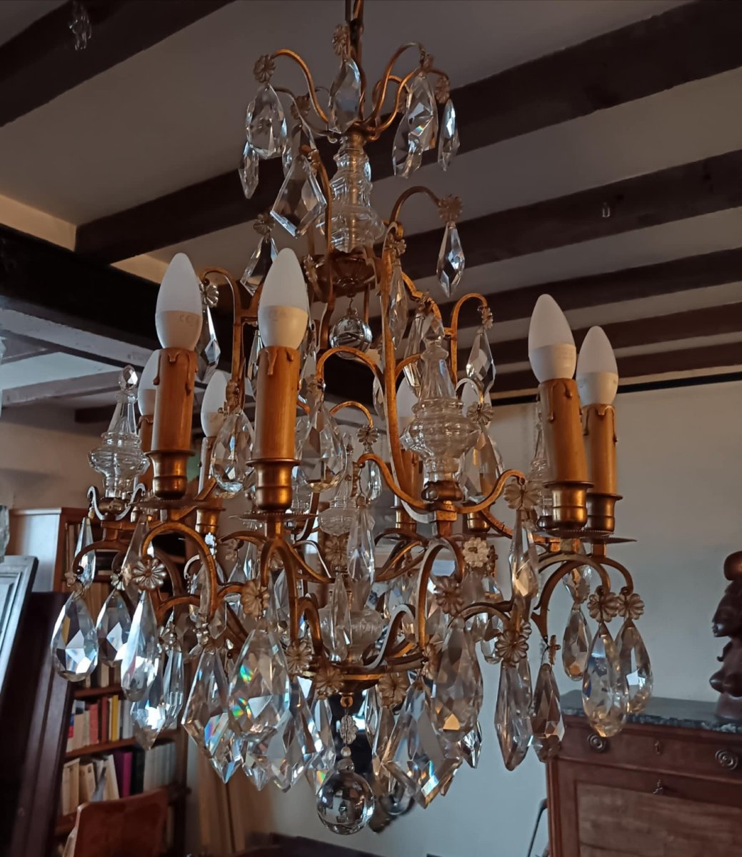 Lustre cage à pampilles, huit feux-photo-3