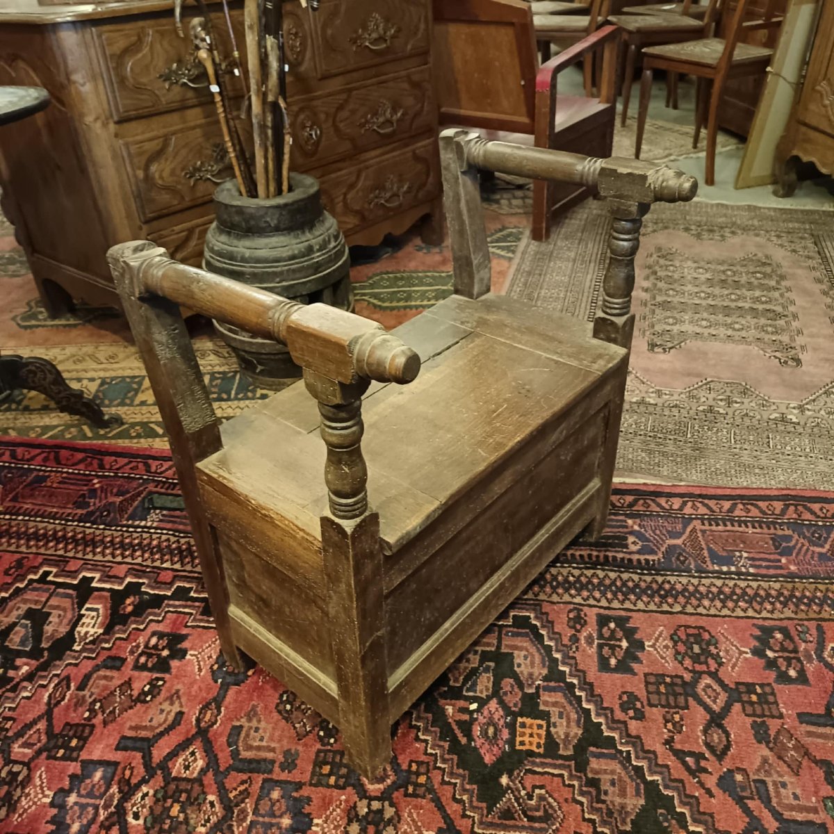 Ancienne chaise de cantou, banc coffre  -photo-2