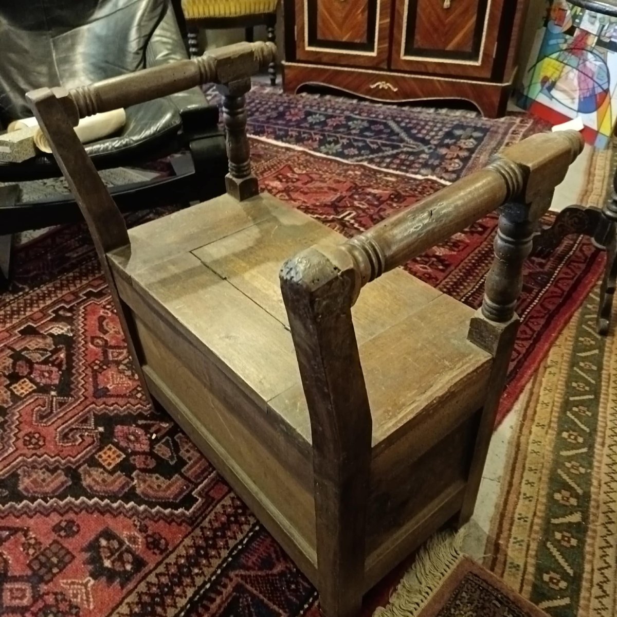 Ancienne chaise de cantou, banc coffre  -photo-4
