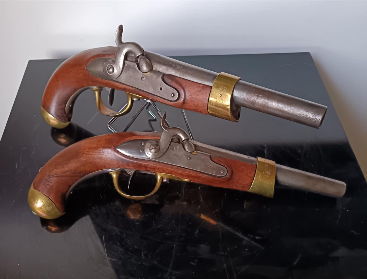 Two Flintlock Pistols Converted To Percussion, Model An 13 Cavalry Type, Modified For Civilian Use